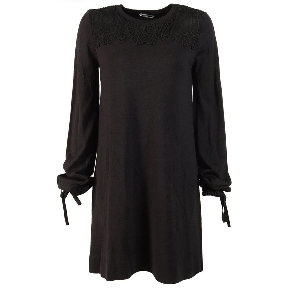 Chloe Knit Long Sleeve Dress In Black Solid  Woman's Size L Wool And Silk